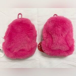 Pair of Furry Pink Mini Backpack Bag Charms with Keychain